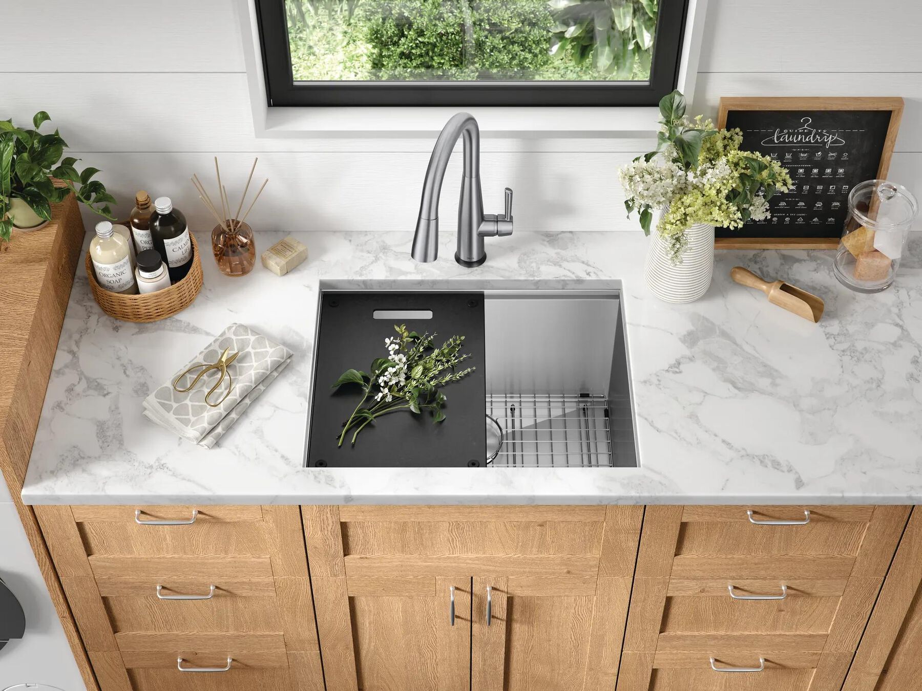 24&rdquo; Workstation Undermount Single Bowl 16 Gauge Stainless Steel Laundry Utility Kitchen Sink with WorkFlow&trade; Ledge and Accessories